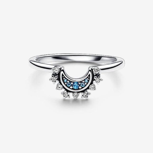 Women Celestial Blue Sparkling Moon Ring Luminous Sterling Silver Cubic zirconia - Picture 1 of 5